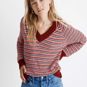 Madewell Arden V-Neck Crop Pullover Sweater in Stripe size M NWT